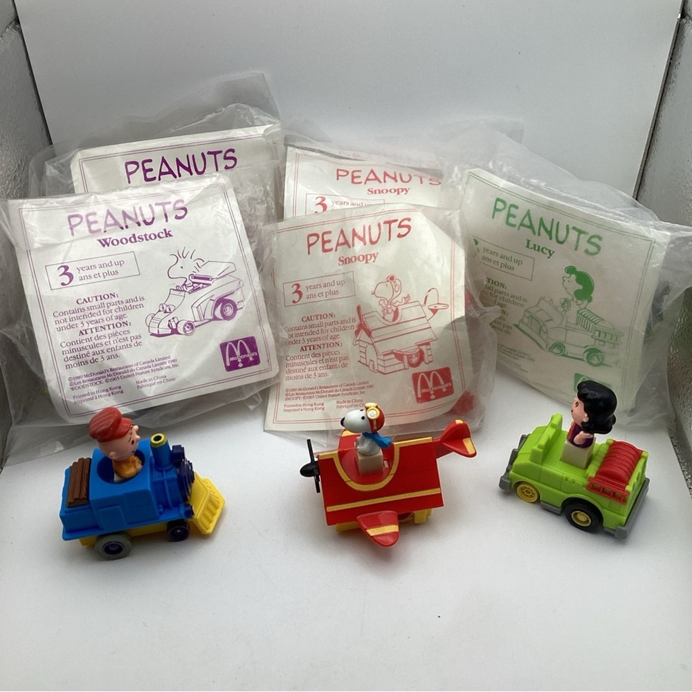 Vintage McDonald's Peanuts Happy Meal Toys 5 NIP & 3 Used Lucy Snoopy 1989 1994